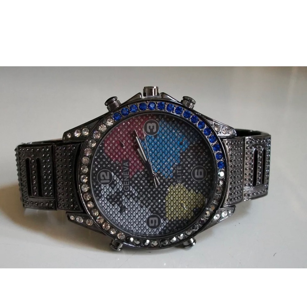 Men's Stone Hematite Finish World Map Dial Dressy Fashion Wrist watch